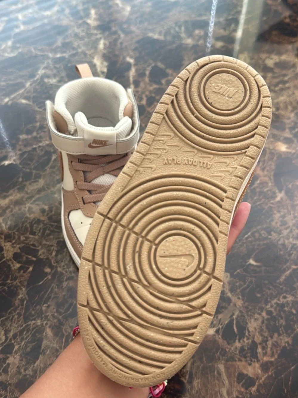 Nike Kids Mid-Top Sneakers in Cream & Tan
